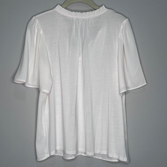 Ann Taylor LOFT Ruffle Tie Neck Mixed Media Top, Size Small - Picture 3 of 9